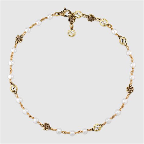 gucci button pearl necklace|Gucci gold chain necklaces.